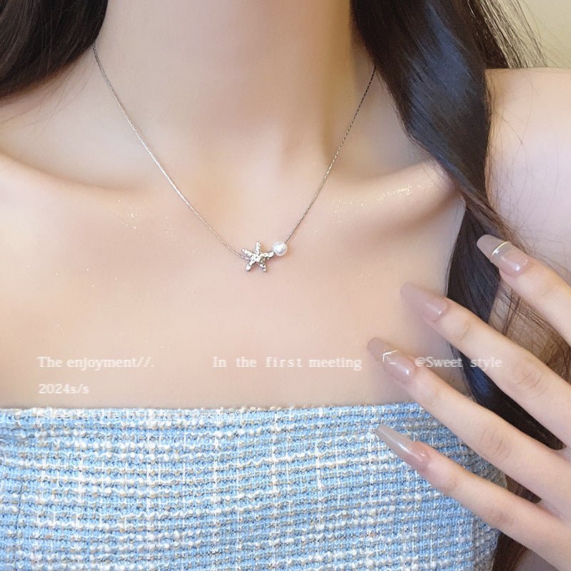 Niche Starfish Pearl Necklace For Women Simple - Zambeel