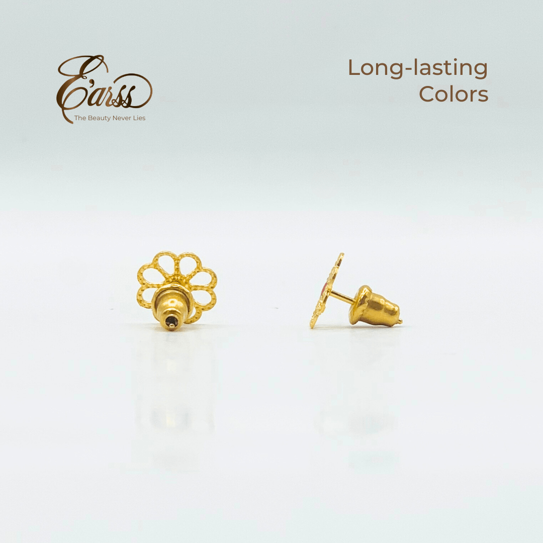 Open Daisy with Red Epoxy Gold Earring | Stainless Steel | 18K Gold Plated - Zambeel