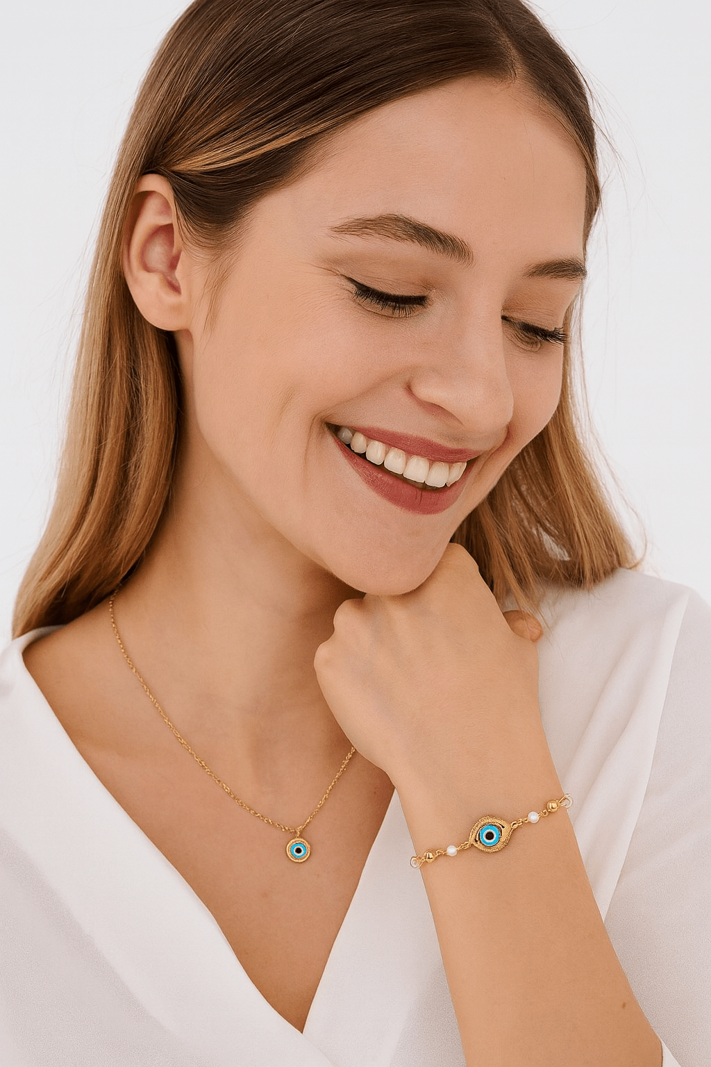 Pearl Beaded Evil Eye Bracelet - Zambeel