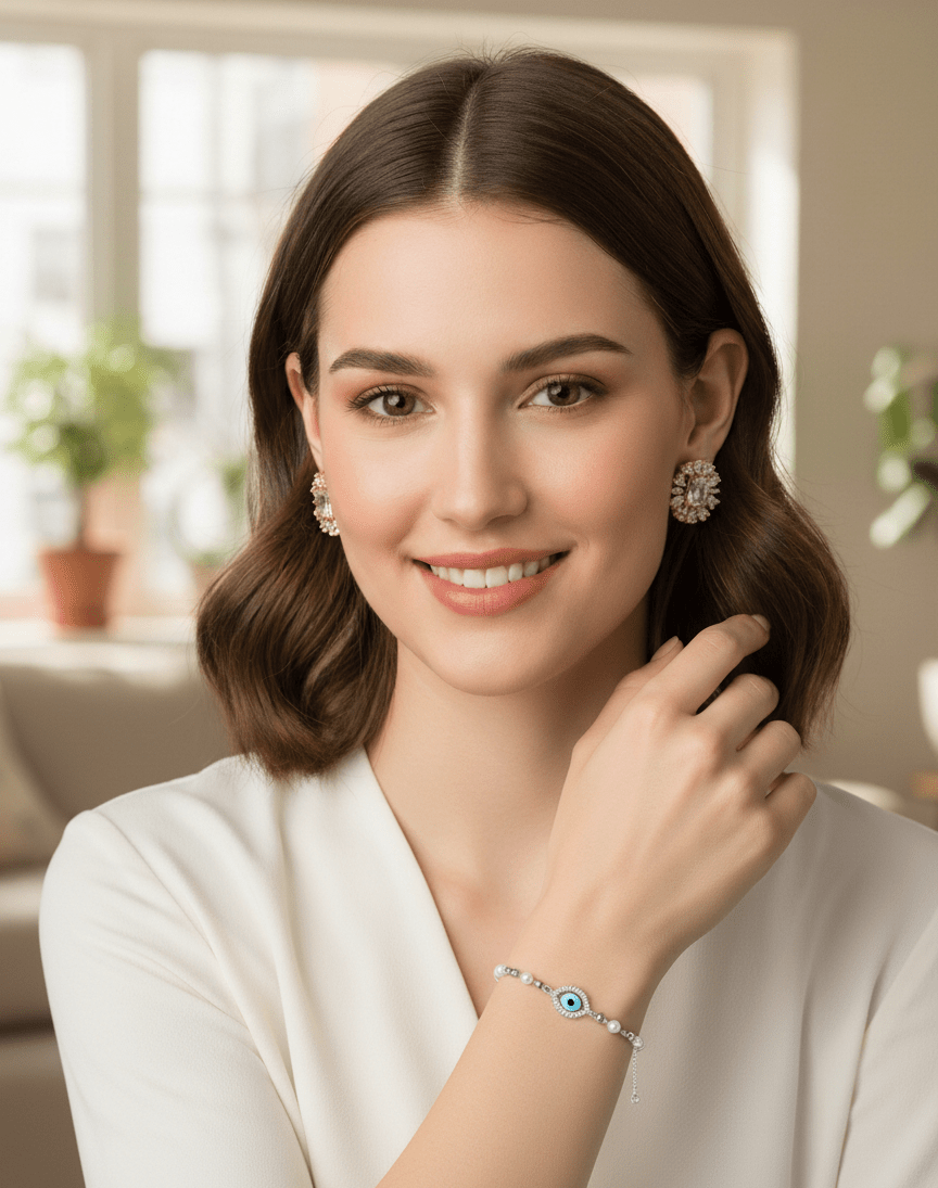 Pearl Beaded Evil Eye Bracelet - Zambeel