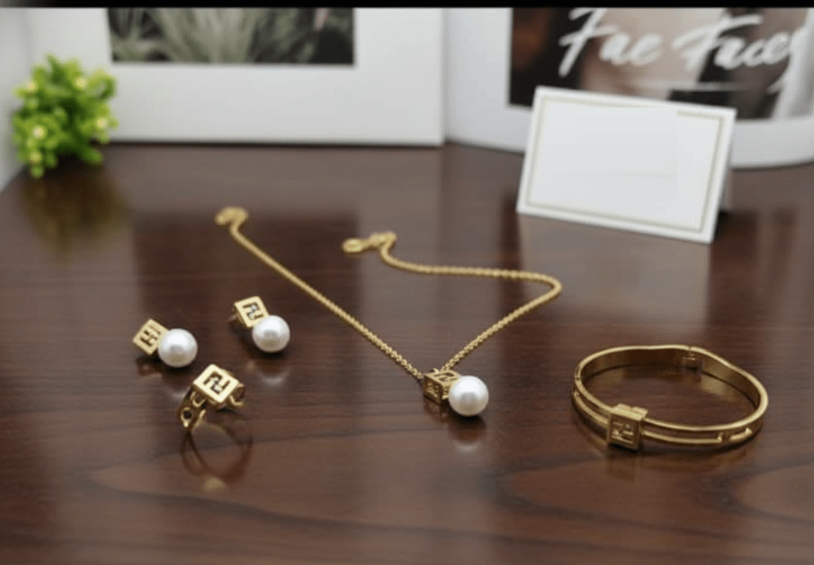 Pearl Drop Square Pendant Jewelry Set - Zambeel