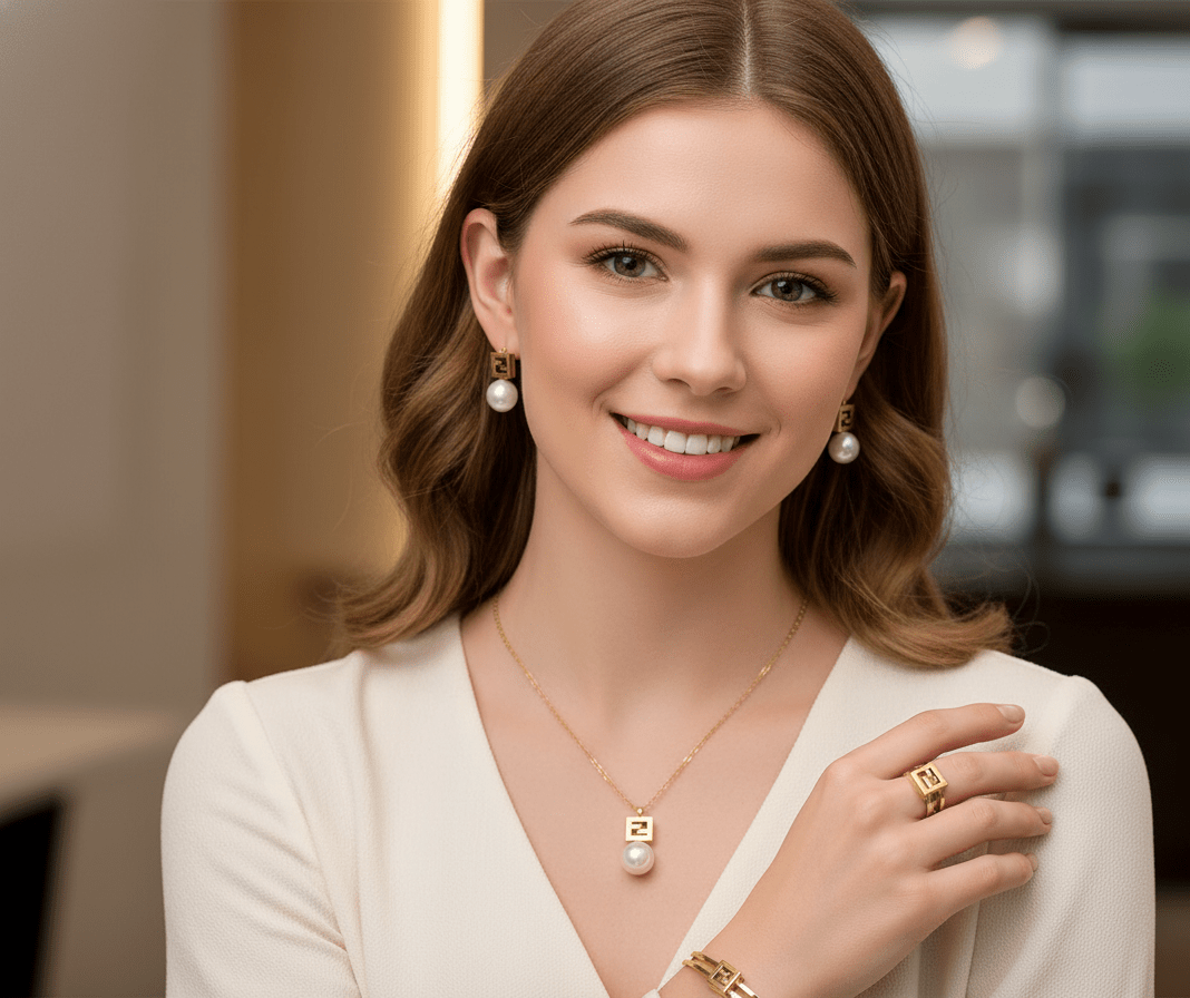 Pearl Drop Square Pendant Jewelry Set - Zambeel