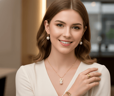 Pearl Drop Square Pendant Jewelry Set - Zambeel