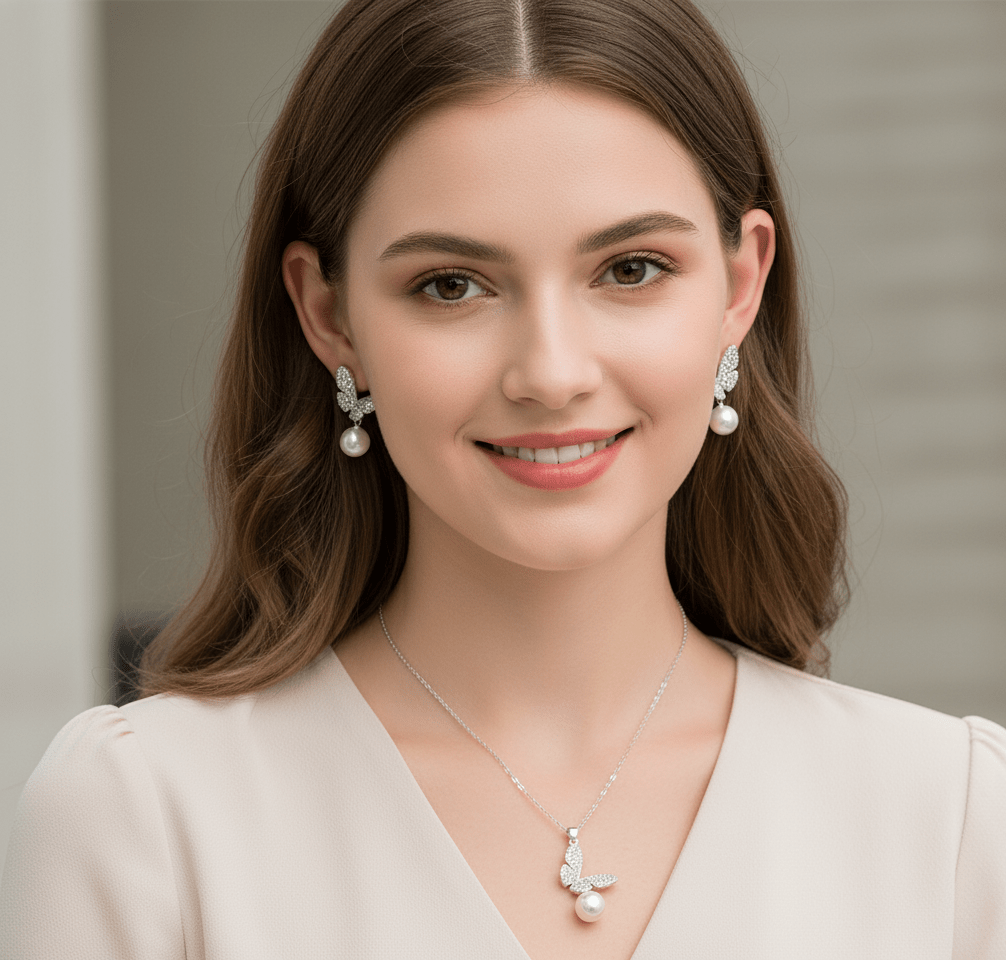 Pearl Sparkle Butterfly Jewelry Set - Zambeel