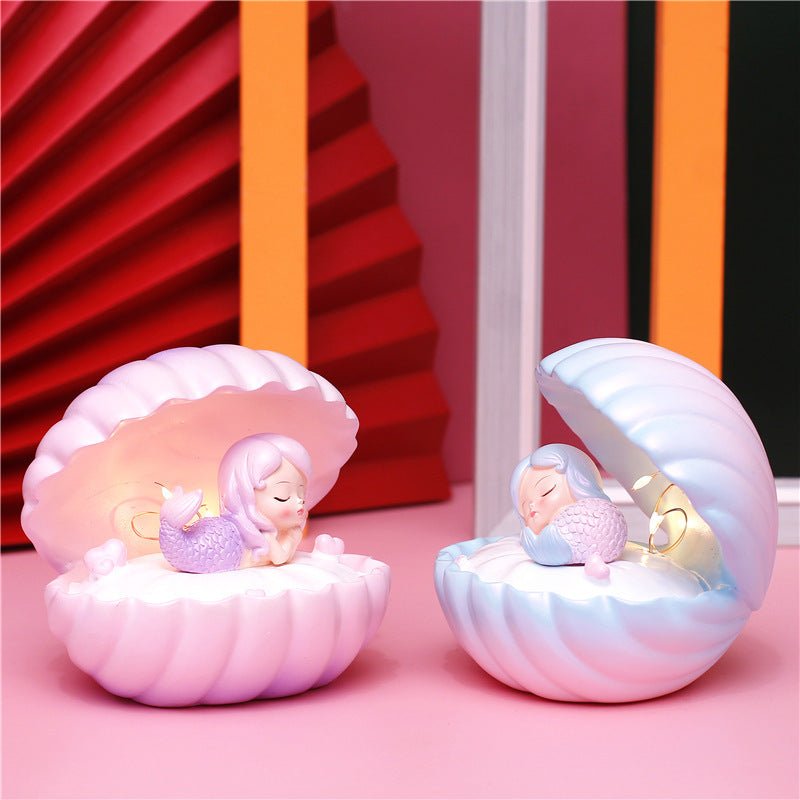 Pearlescent Mermaid Star Lamp Ins Girl Dream Shell Lamp Fairy Decoration Night Light Resin Crafts - Zambeel