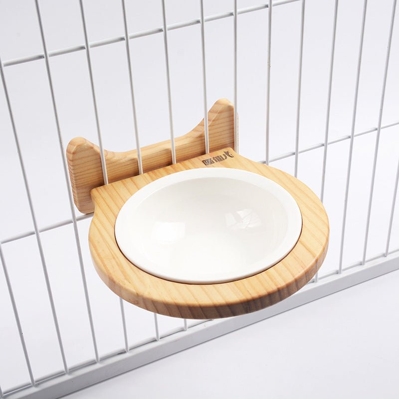 Pet Supplies Ceramic Bowl Solid Wood Stand - Zambeel