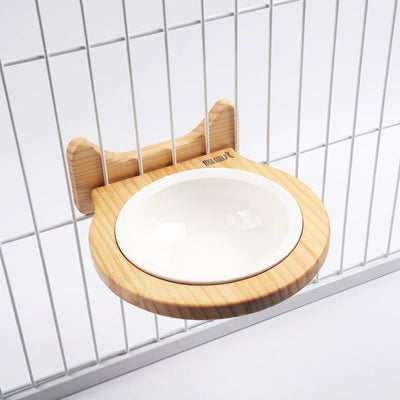 Pet Supplies Ceramic Bowl Solid Wood Stand - Zambeel