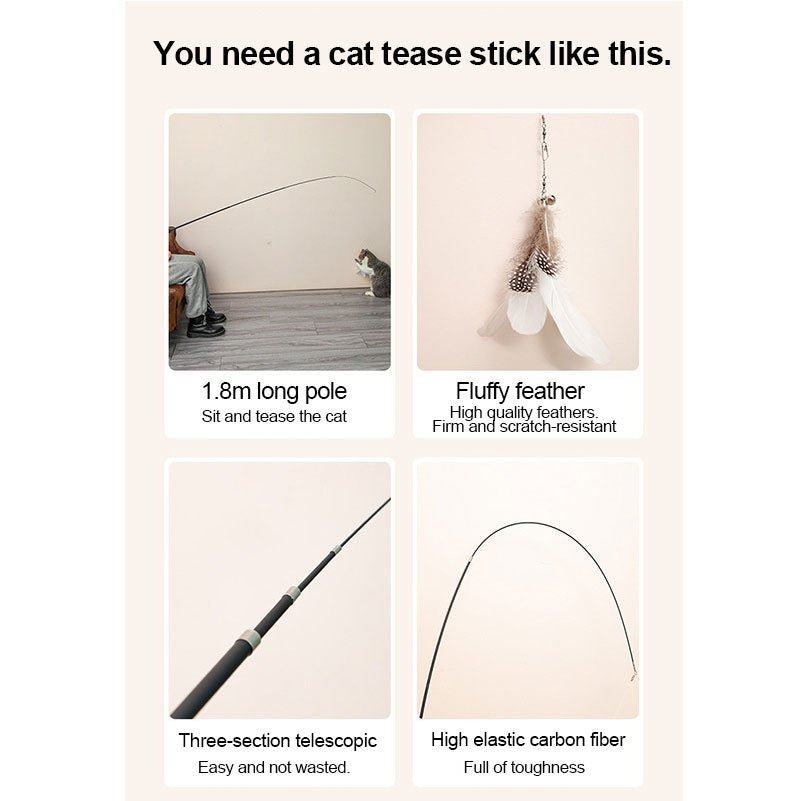 Pet Toy Cat - teasing Stick Extendable 180cm Rod Feather Replacement Head Adjustable Extendable Cat - teasing Stick Fishing Cat Toy - Zambeel