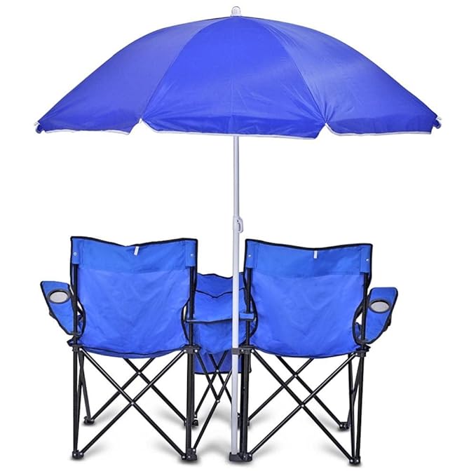 Portable Double Folding Beach Chair with Umbrella © - Zambeel