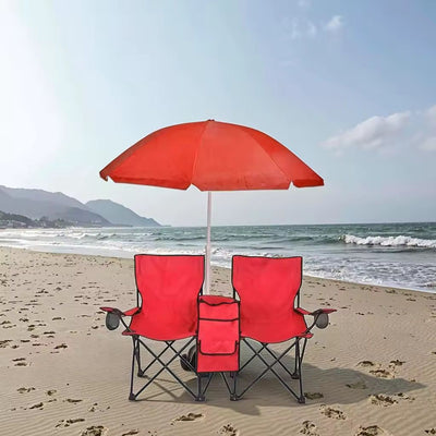 Portable Double Folding Beach Chair with Umbrella © - Zambeel