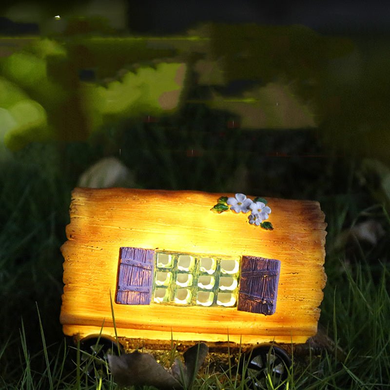 Premium Outdoors Decor Wooden House Solar Lights Garden Deco - Zambeel