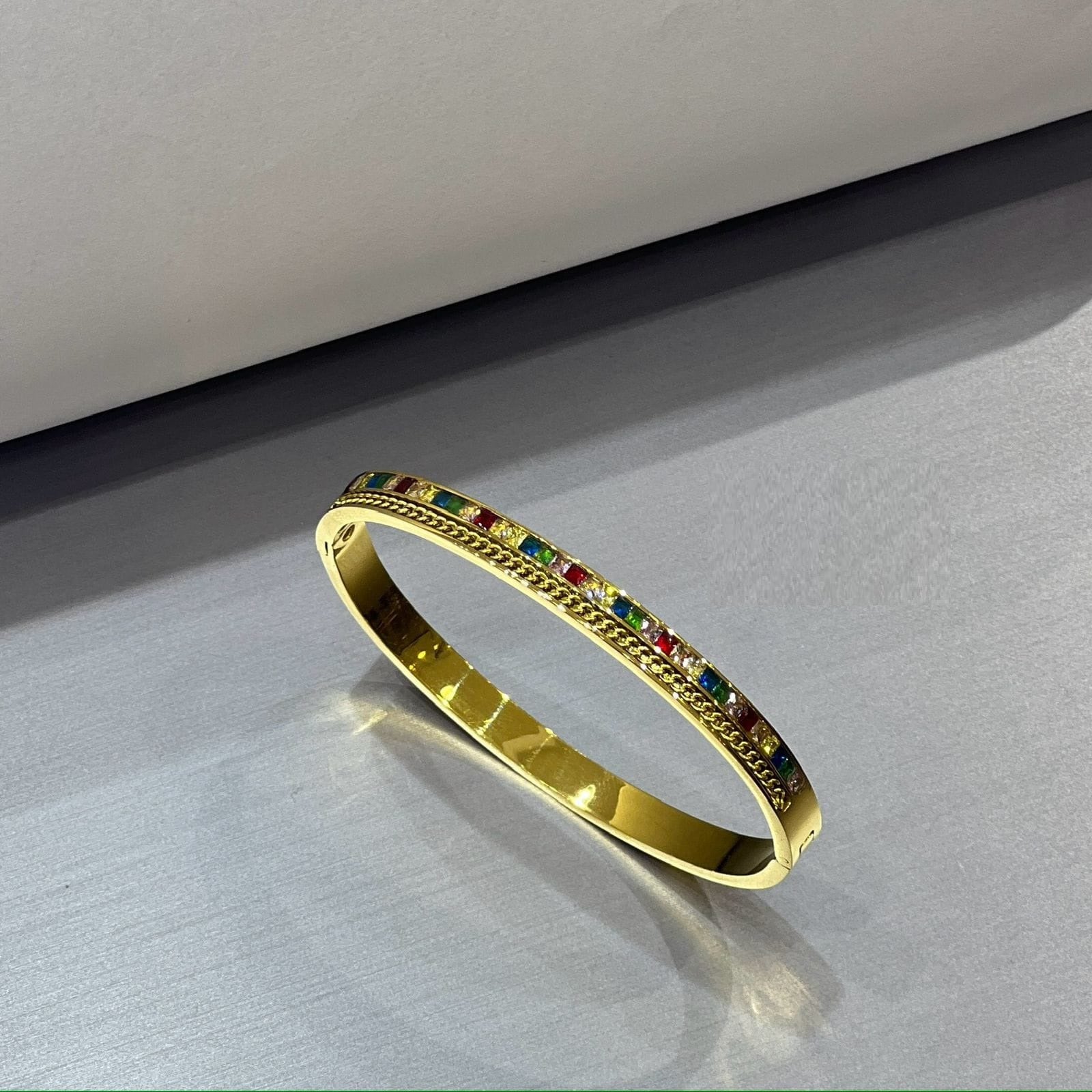 Rainbow Gemstone Gold Bangle - Zambeel