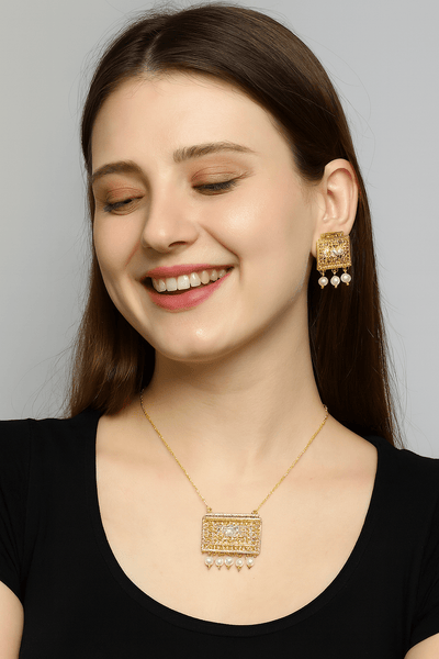 Rectangular Filigree Pearl Set - Zambeel