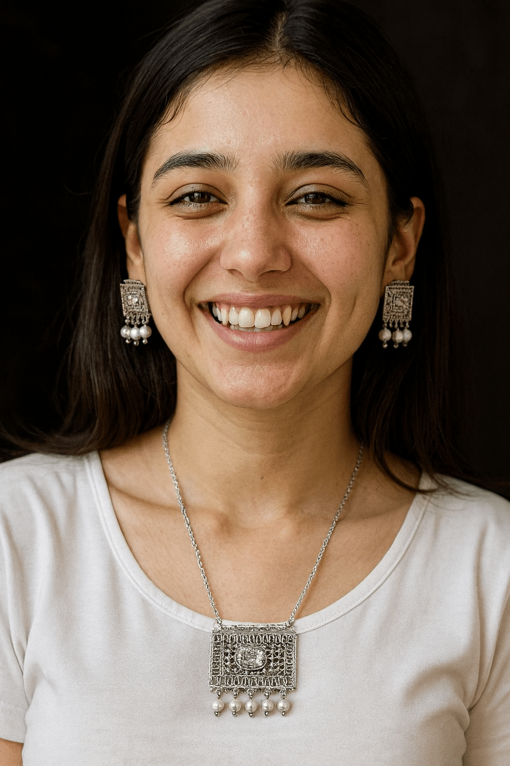 Rectangular Filigree Pearl Set - Zambeel