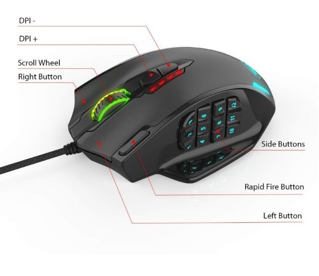 Red Dragon M908 One - Hander Macro Defines Mouse - Zambeel