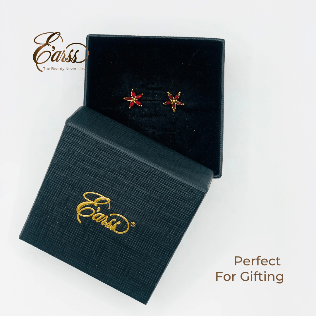 Red Flower Cubic Zirconia Gold | Stainless Steel | 18K Gold Plated - Zambeel