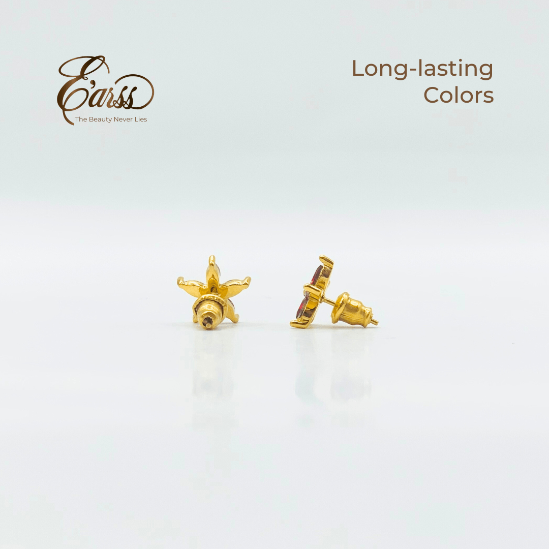 Red Flower Cubic Zirconia Gold | Stainless Steel | 18K Gold Plated - Zambeel