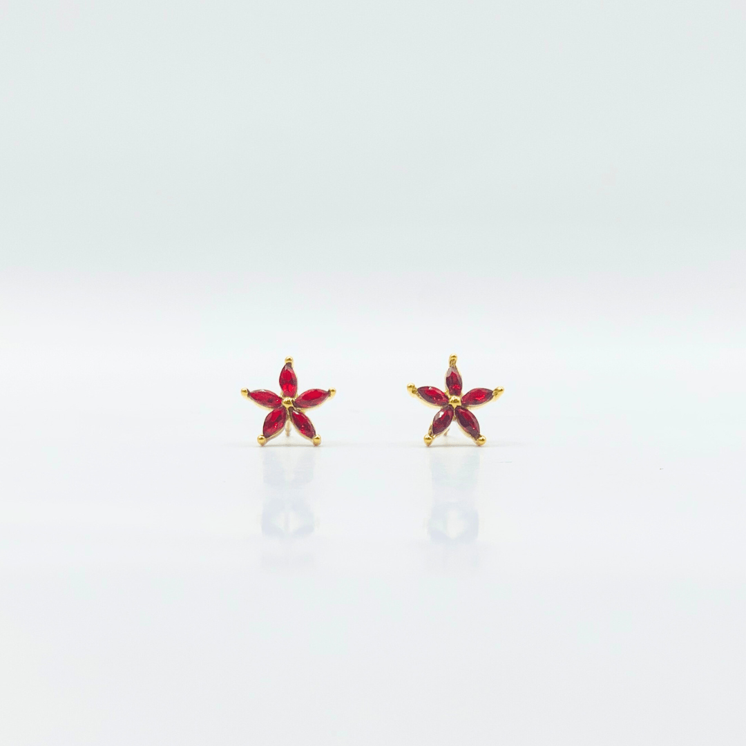 Red Flower Cubic Zirconia Gold | Stainless Steel | 18K Gold Plated - Zambeel