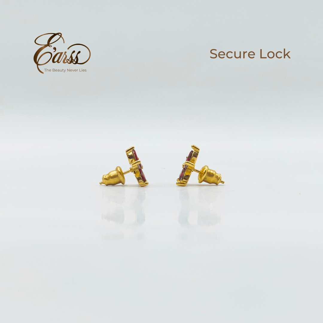 Red Flower Cubic Zirconia Gold | Stainless Steel | 18K Gold Plated - Zambeel