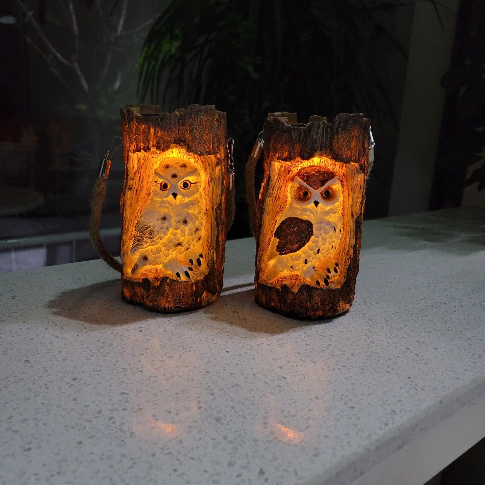 Resin Solar Stump Owl Lawn Night Light - Zambeel
