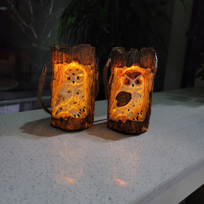 Resin Solar Stump Owl Lawn Night Light - Zambeel
