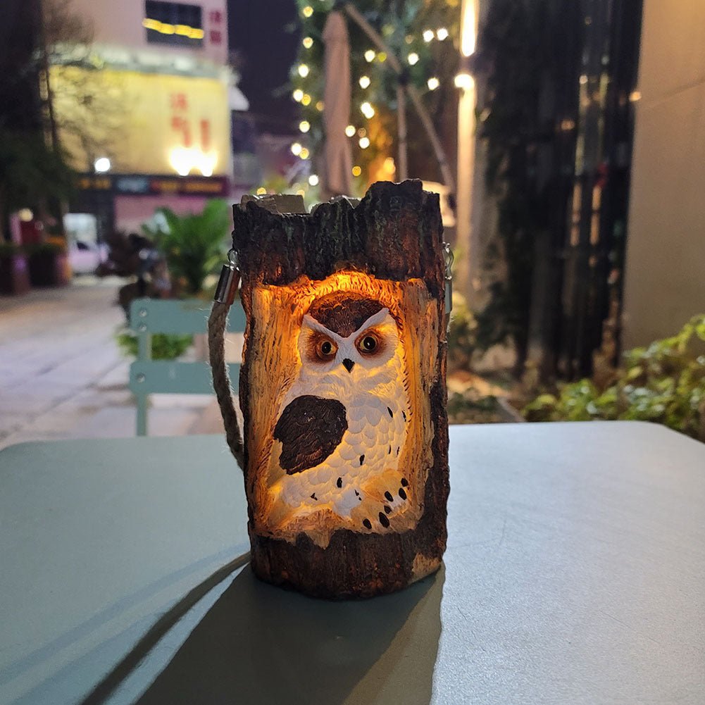 Resin Solar Stump Owl Lawn Night Light - Zambeel