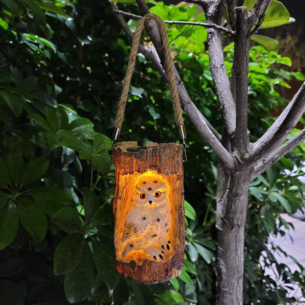 Resin Solar Stump Owl Lawn Night Light - Zambeel