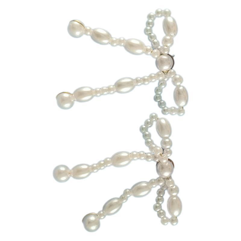 Retro Artificial Pearl Bow Floral Hand - woven Earrings - Zambeel