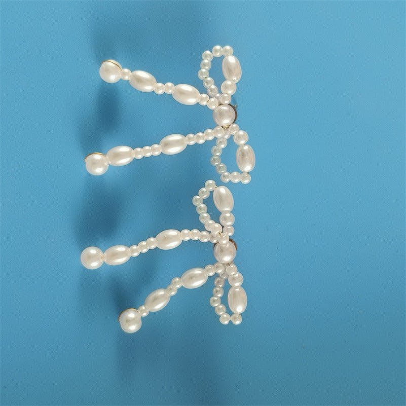 Retro Artificial Pearl Bow Floral Hand - woven Earrings - Zambeel