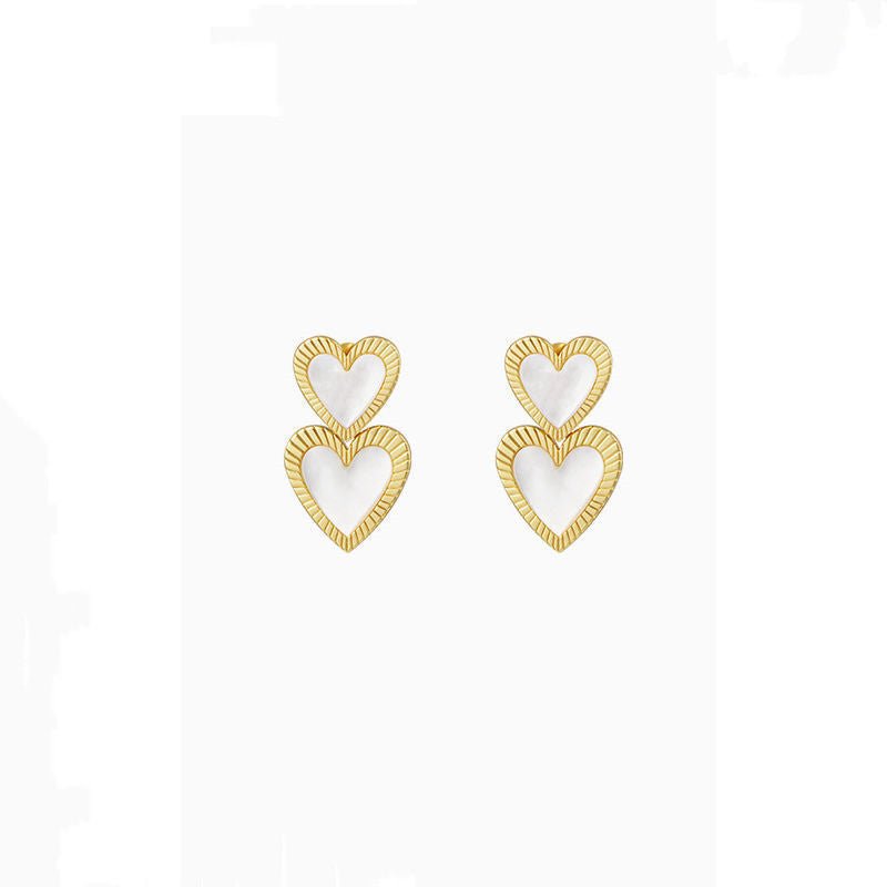 Retro Fashion Double Peach Heart Fritillary Stud Earrings - Zambeel