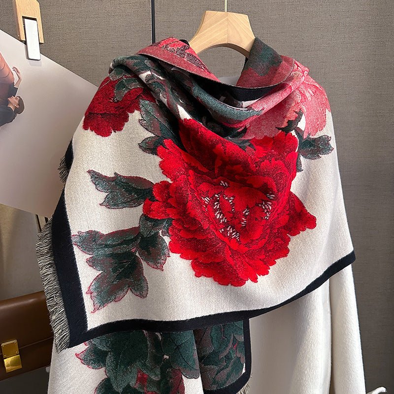 Retro Floral Artificial Cashmere Scarf Women's Thick Warm Scarf - Zambeel