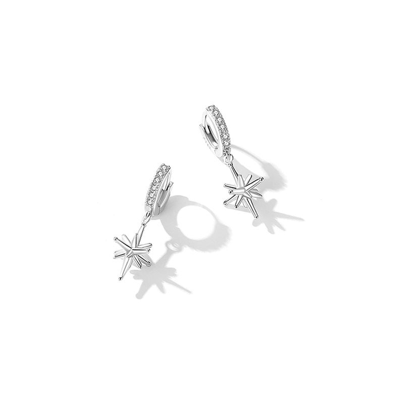 Rhinestone Stereo Eight Awn Star Ear Clip Simple Zircon Planet Short Earrings - Zambeel