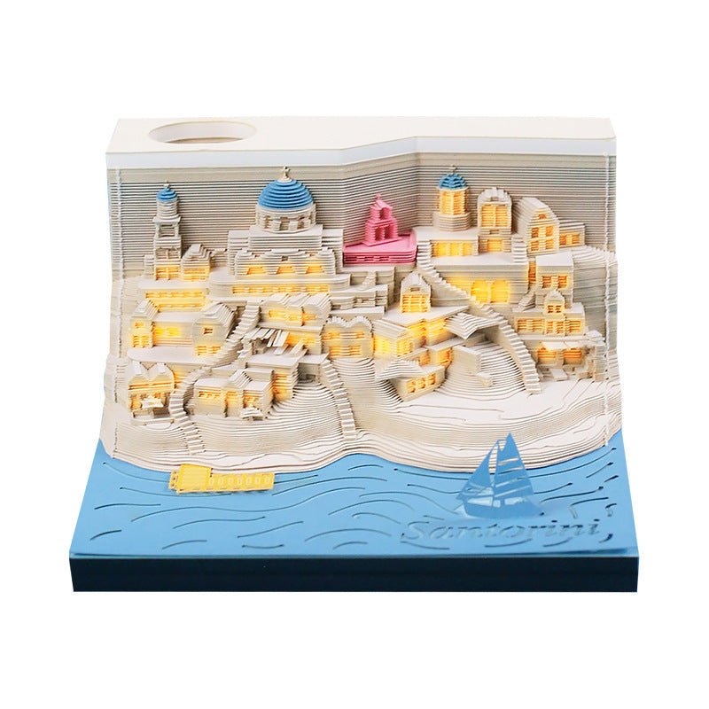 Romantic Santorini 3d Notepad Paper Carving Building Model Lighting Decoration - Zambeel