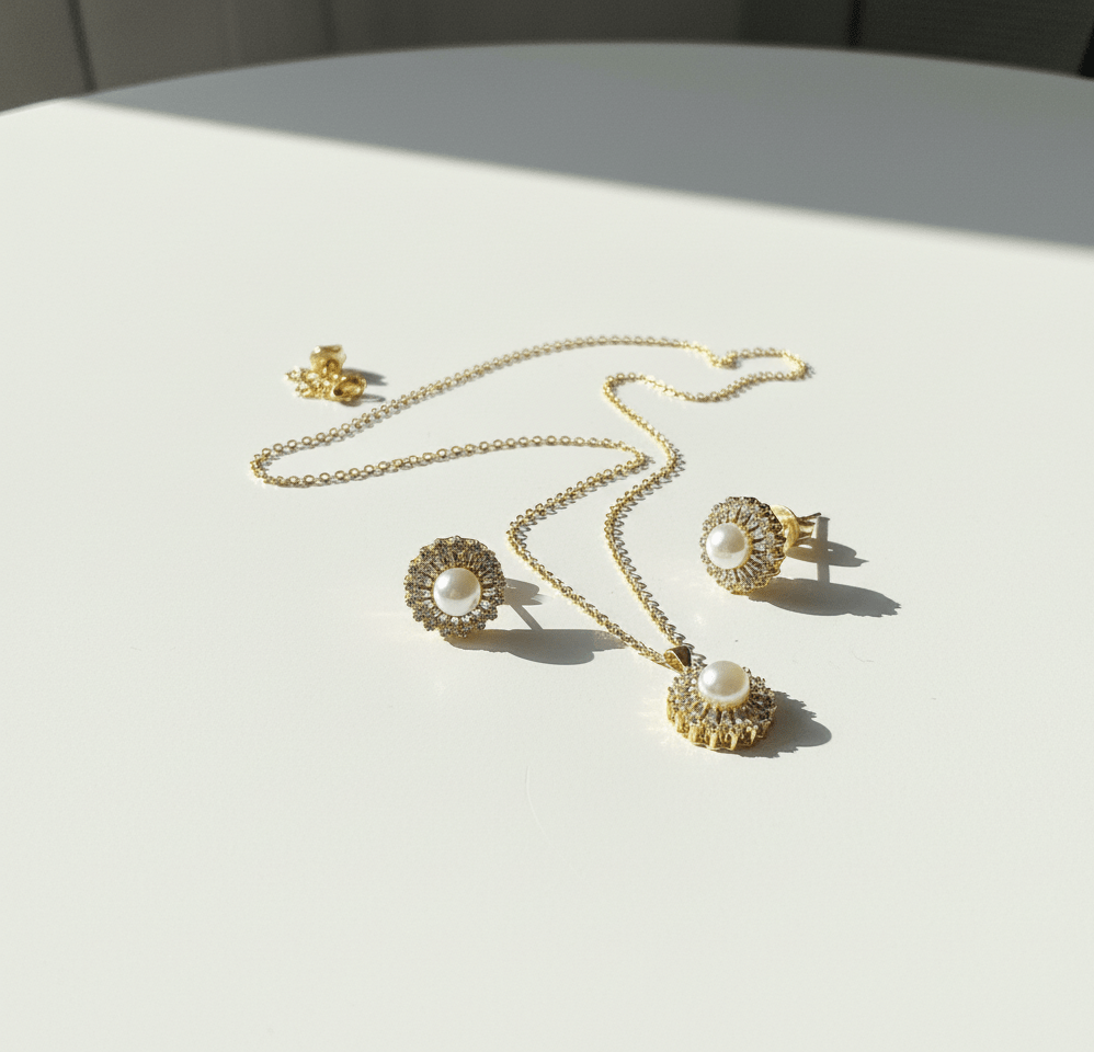 Royal Pearl Crown Jewelry Set - Zambeel