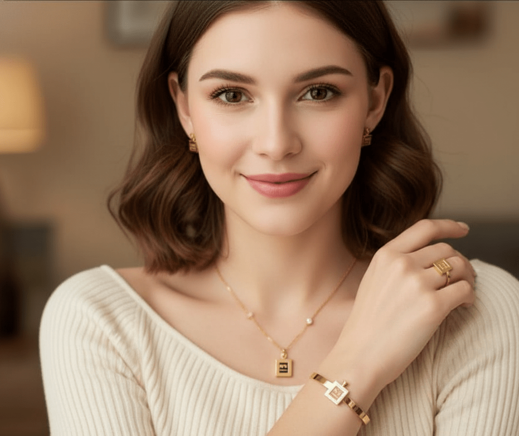 Royal Square Gold Jewelry Set - Zambeel