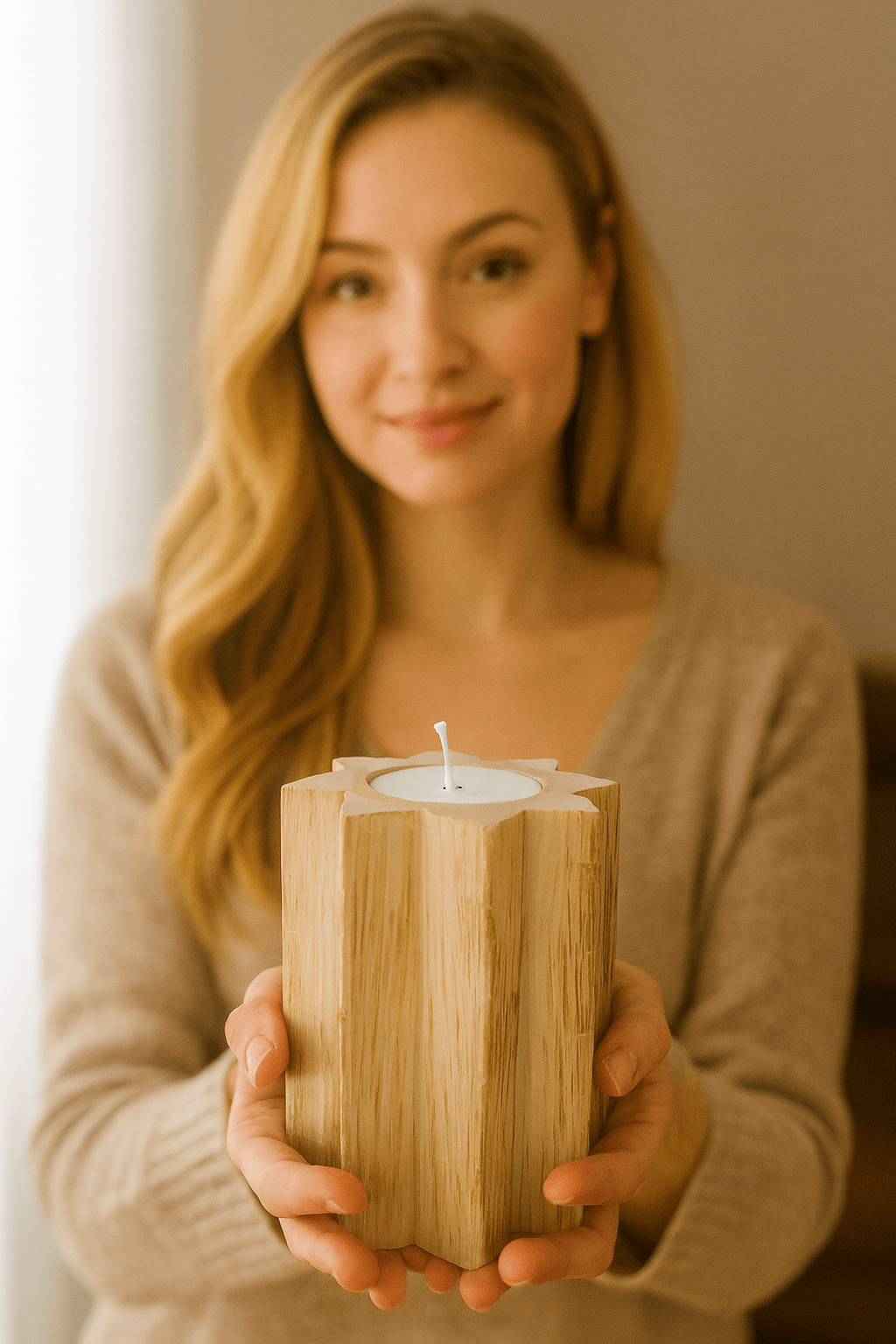 Rustic Wooden Tealight Candle Holder - Zambeel
