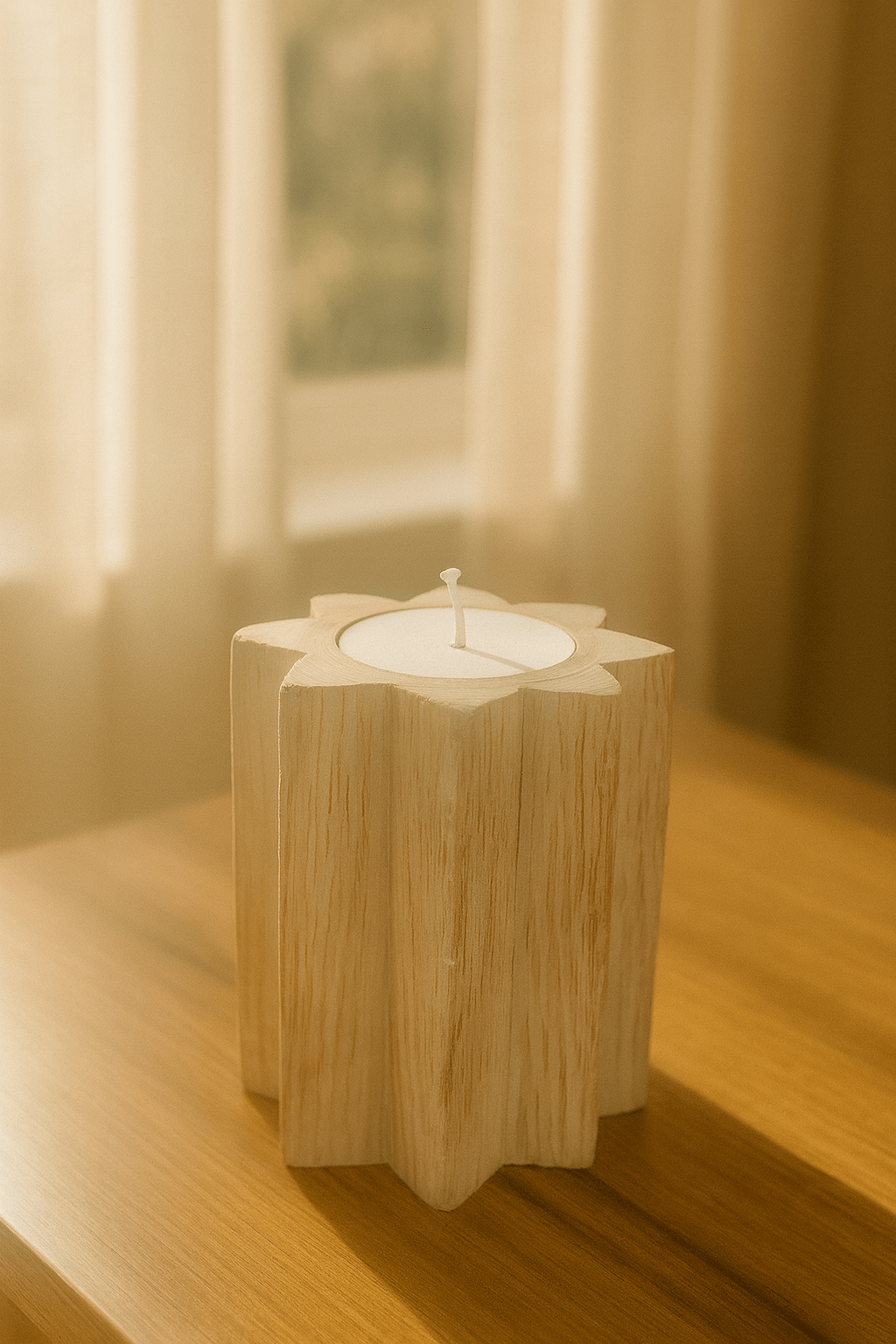 Rustic Wooden Tealight Candle Holder - Zambeel