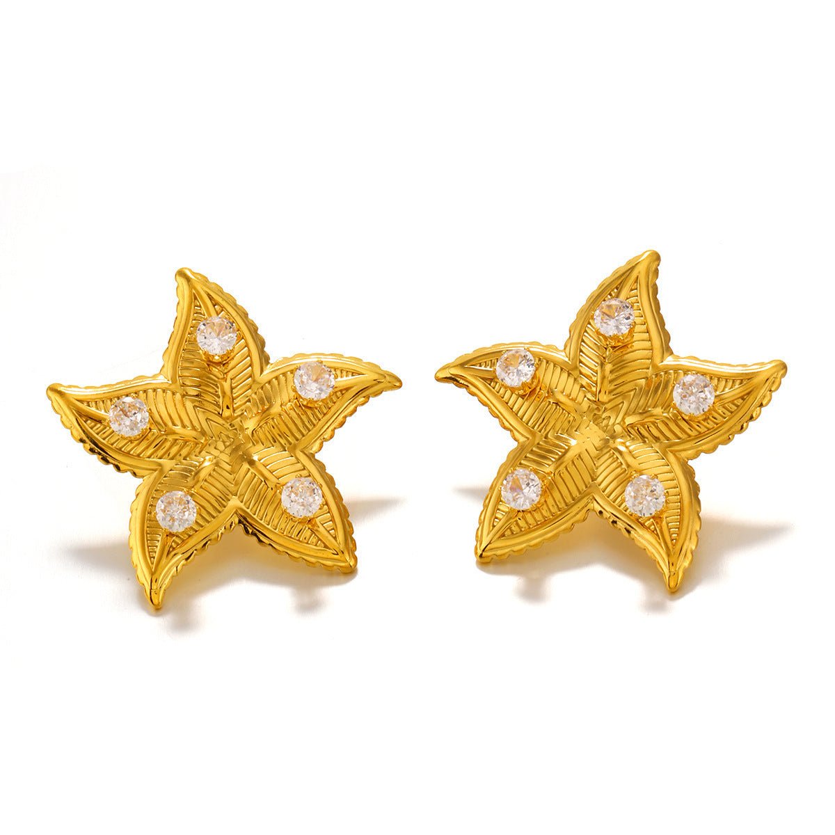 Rusty Steel Exaggerated Design Starfish Earrings Women's Seaside - Zambeel