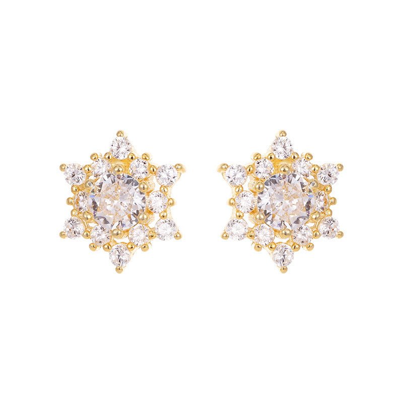 S925 Silver French Snowflake Zircon Stud Earrings - Zambeel
