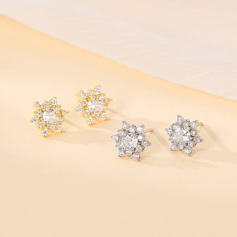 S925 Silver French Snowflake Zircon Stud Earrings - Zambeel