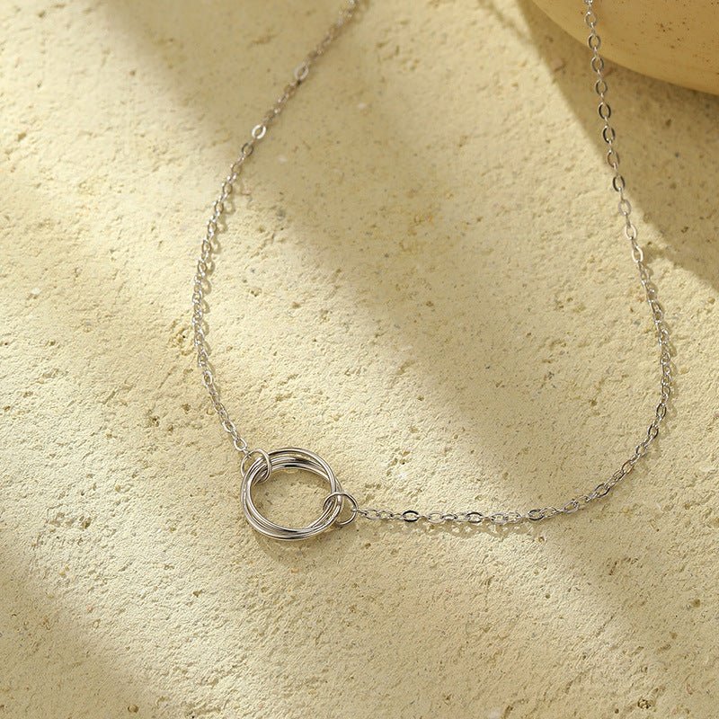 S925 Silver Minimalist Openwork Circle Under Banyan Tree Women's All - match Fashion Ring Necklace - Zambeel