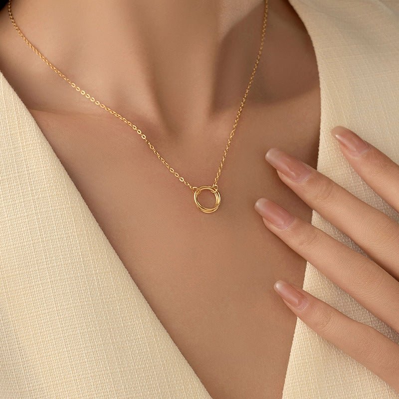 S925 Silver Minimalist Openwork Circle Under Banyan Tree Women's All - match Fashion Ring Necklace - Zambeel