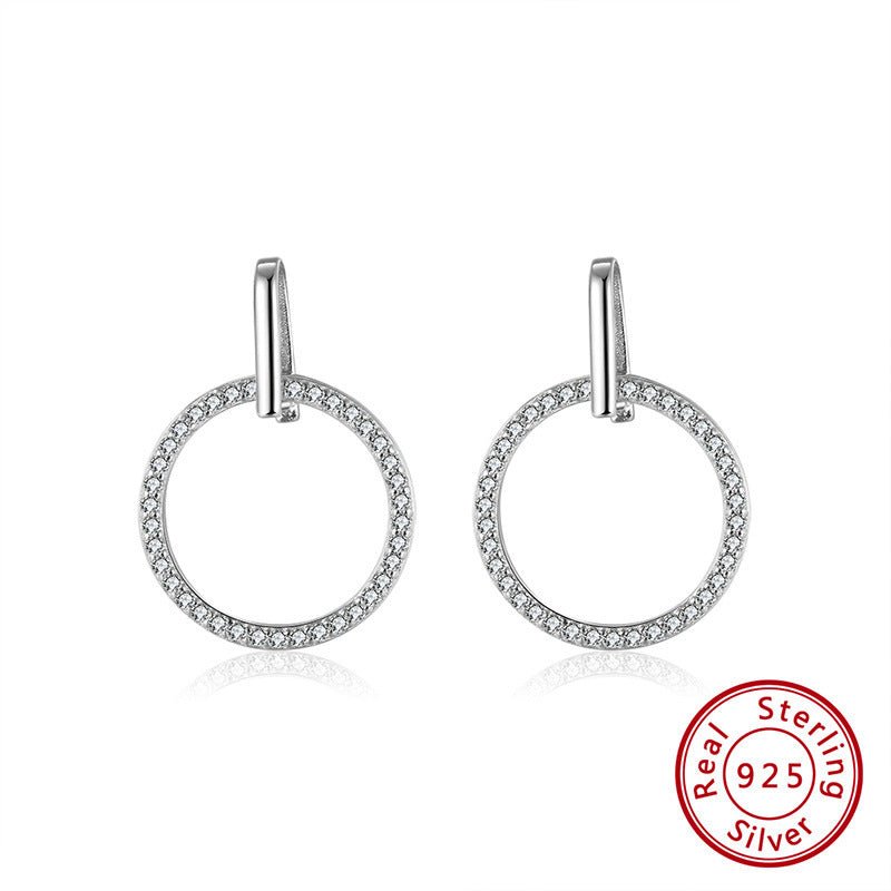 S925 Sterling Silver Diamond Stud Earrings Hollow Circle - Zambeel