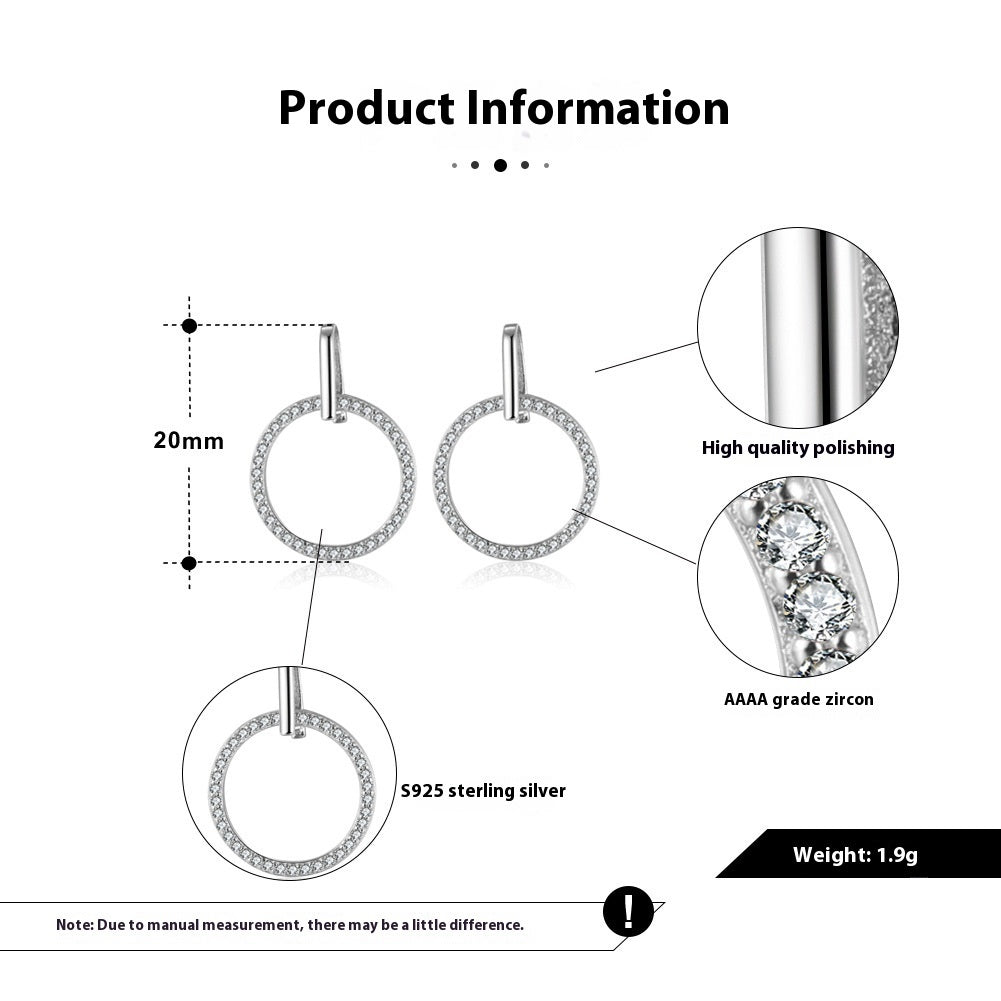 S925 Sterling Silver Diamond Stud Earrings Hollow Circle - Zambeel