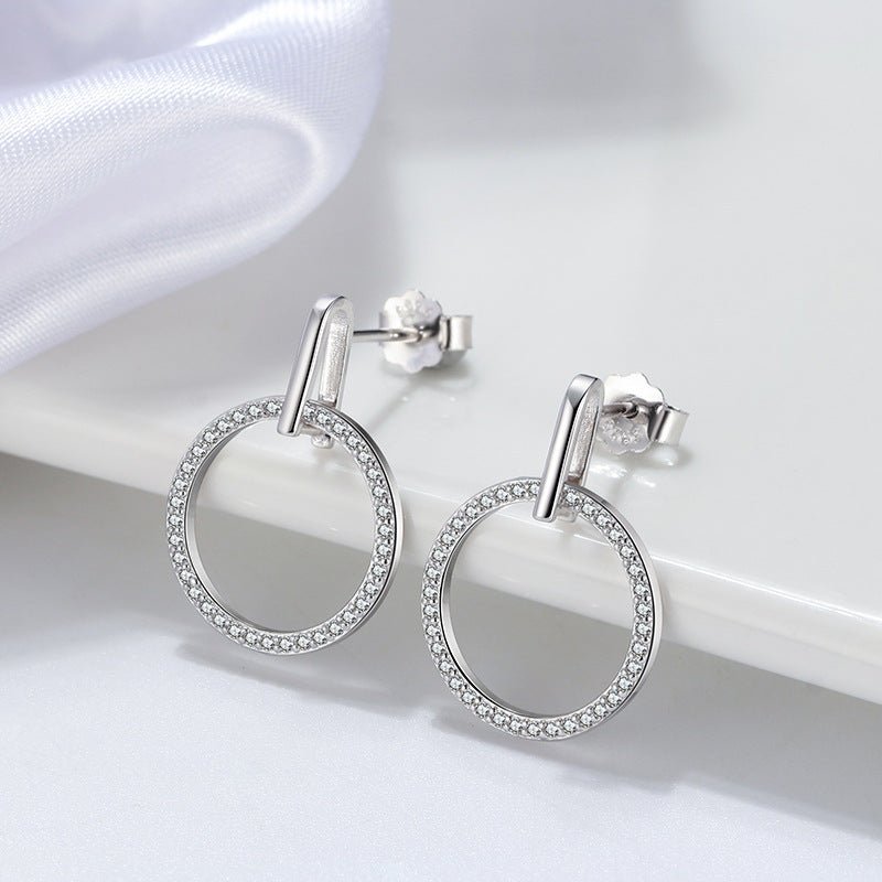 S925 Sterling Silver Diamond Stud Earrings Hollow Circle - Zambeel