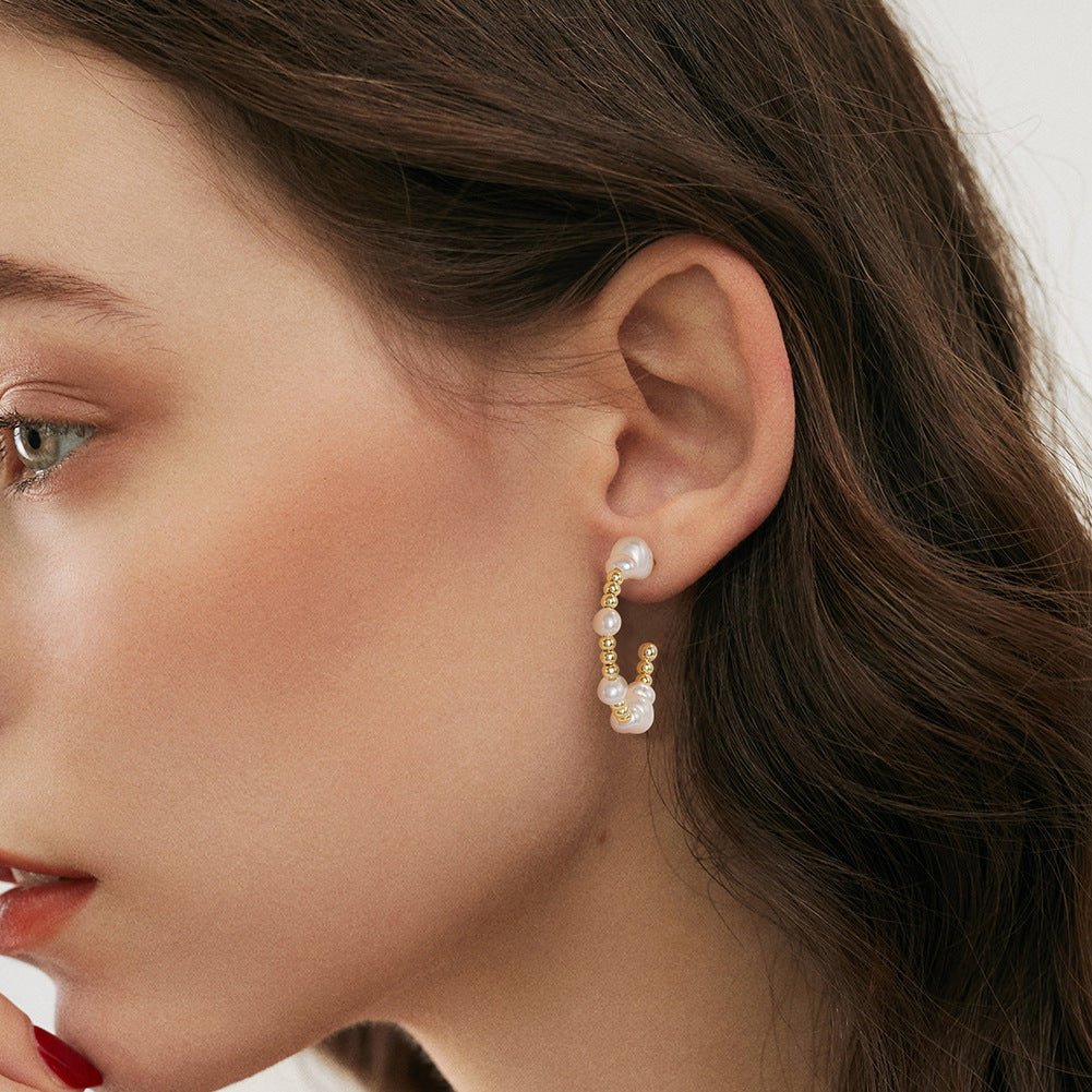 S925 Sterling Silver Earrings Round Beads String Natural - Zambeel