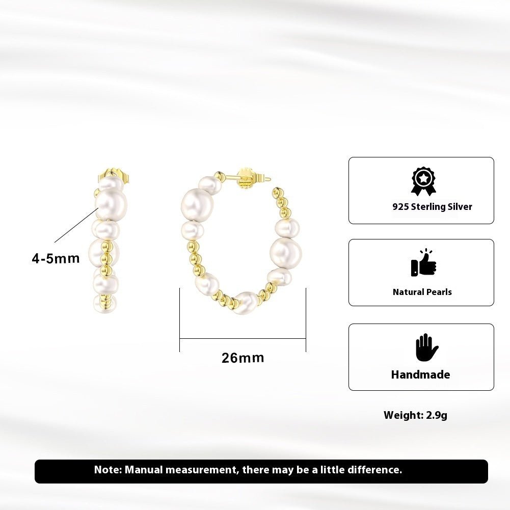 S925 Sterling Silver Earrings Round Beads String Natural - Zambeel