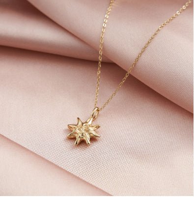 S925 Sterling Silver Hammered Star Pendant Necklace 14K Gold Plated Chain - Zambeel