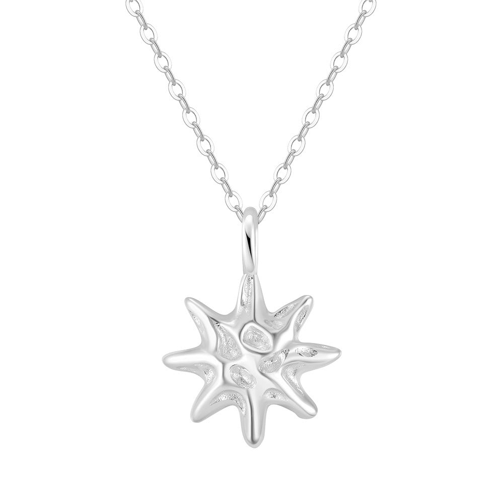 S925 Sterling Silver Hammered Star Pendant Necklace 14K Gold Plated Chain - Zambeel
