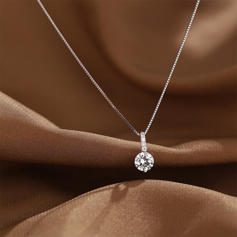 S925 Sterling Silver Solitaire Necklace Female Light Luxury And Simplicity Temperament - Zambeel